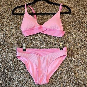 Aerie Ribbed Pink Bikini Set Size Small